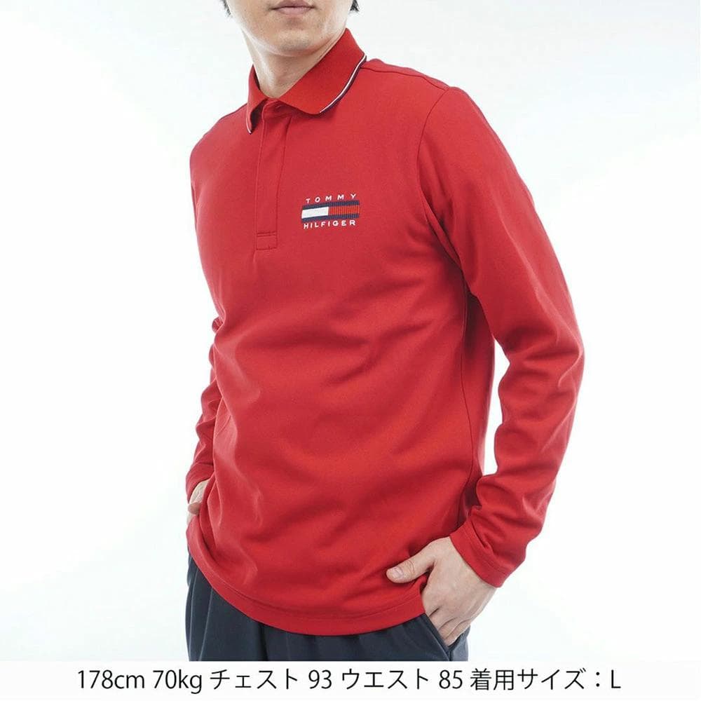 トミーヒルフィガー 長袖ジップアップポロシャツ【L寸】レッド　 thma580