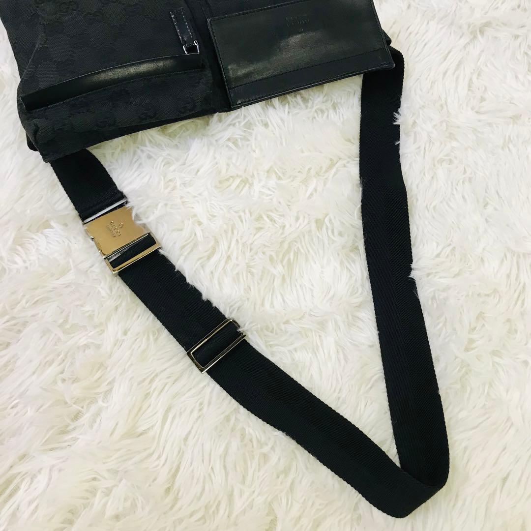 【美品】グッチ ウエストポーチ GG柄 キャンバス ブラック ウエストポーチ