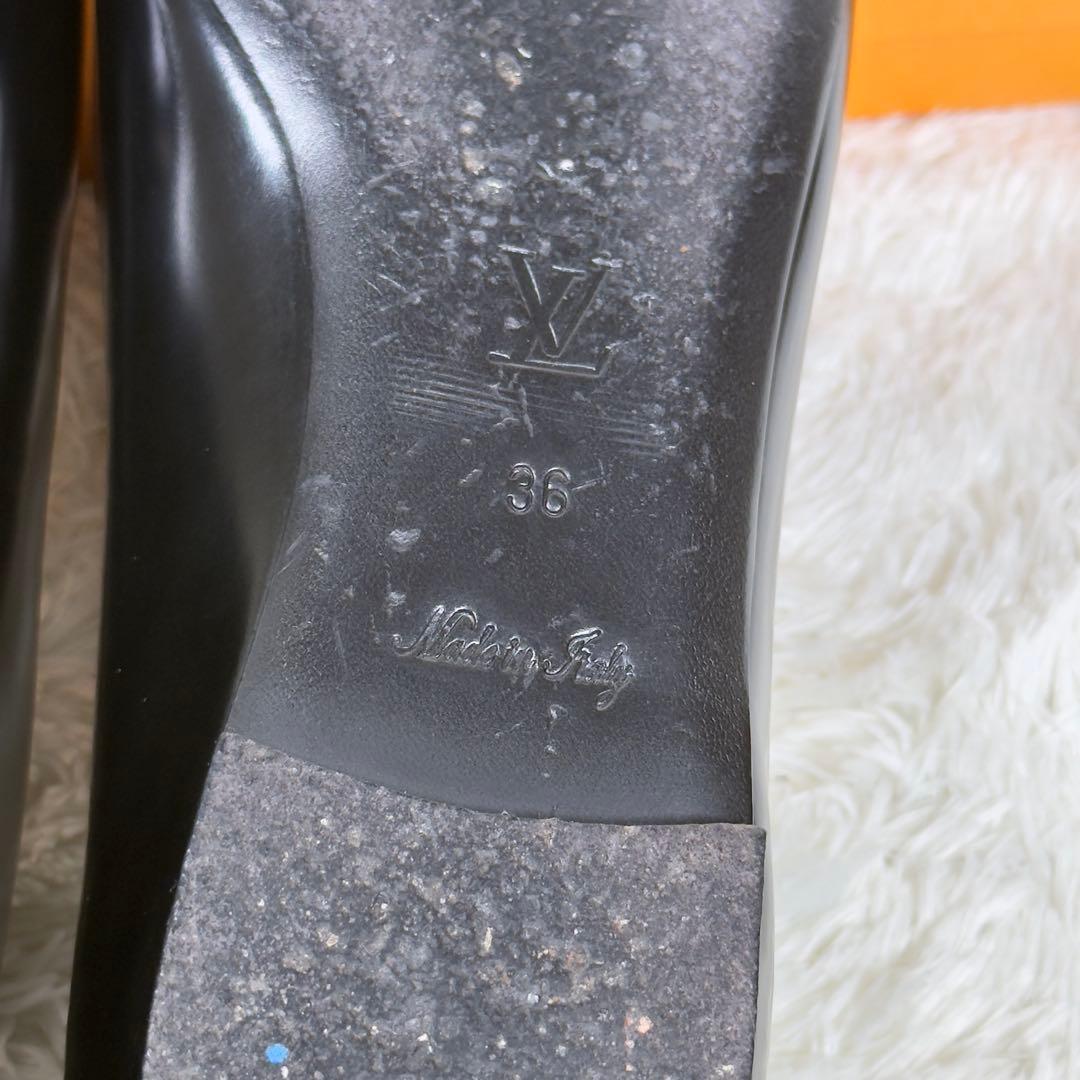 【美品】ルイヴィトン36フラットシューズ パンプス ロゴプレート 黒 金