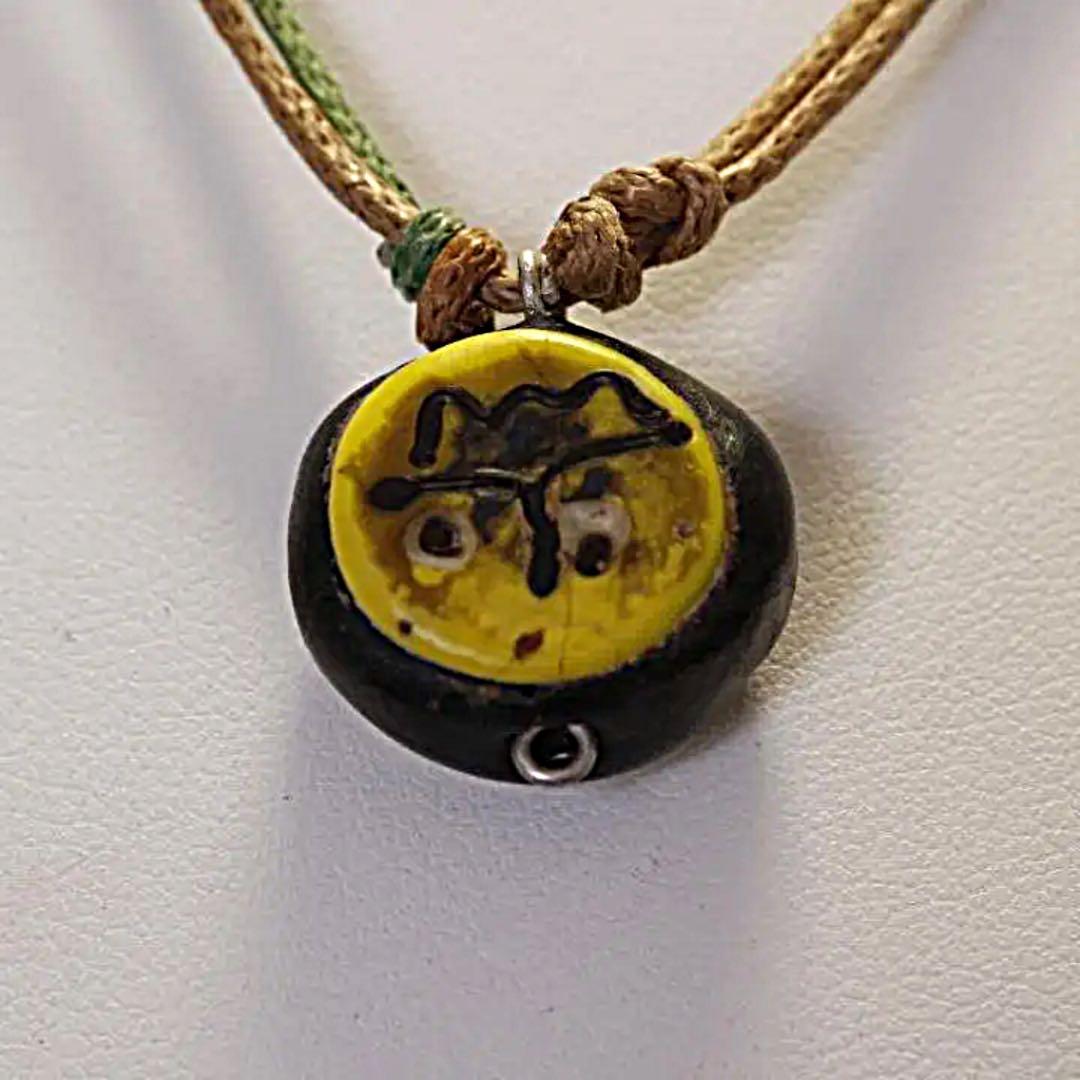 古代モザイク２人面ビーズ 紐ネックレス