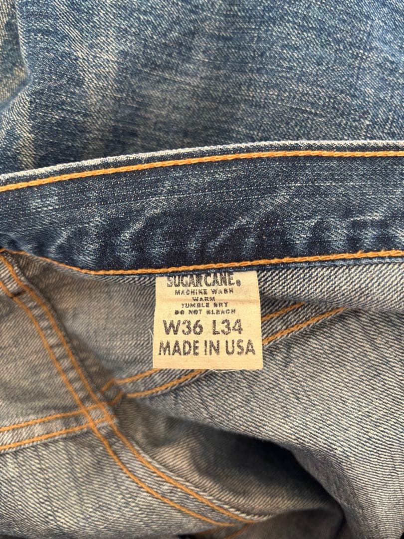 USA製シュガーケーンSugar Cane紺デニムW36=約88cm加工粗未使用