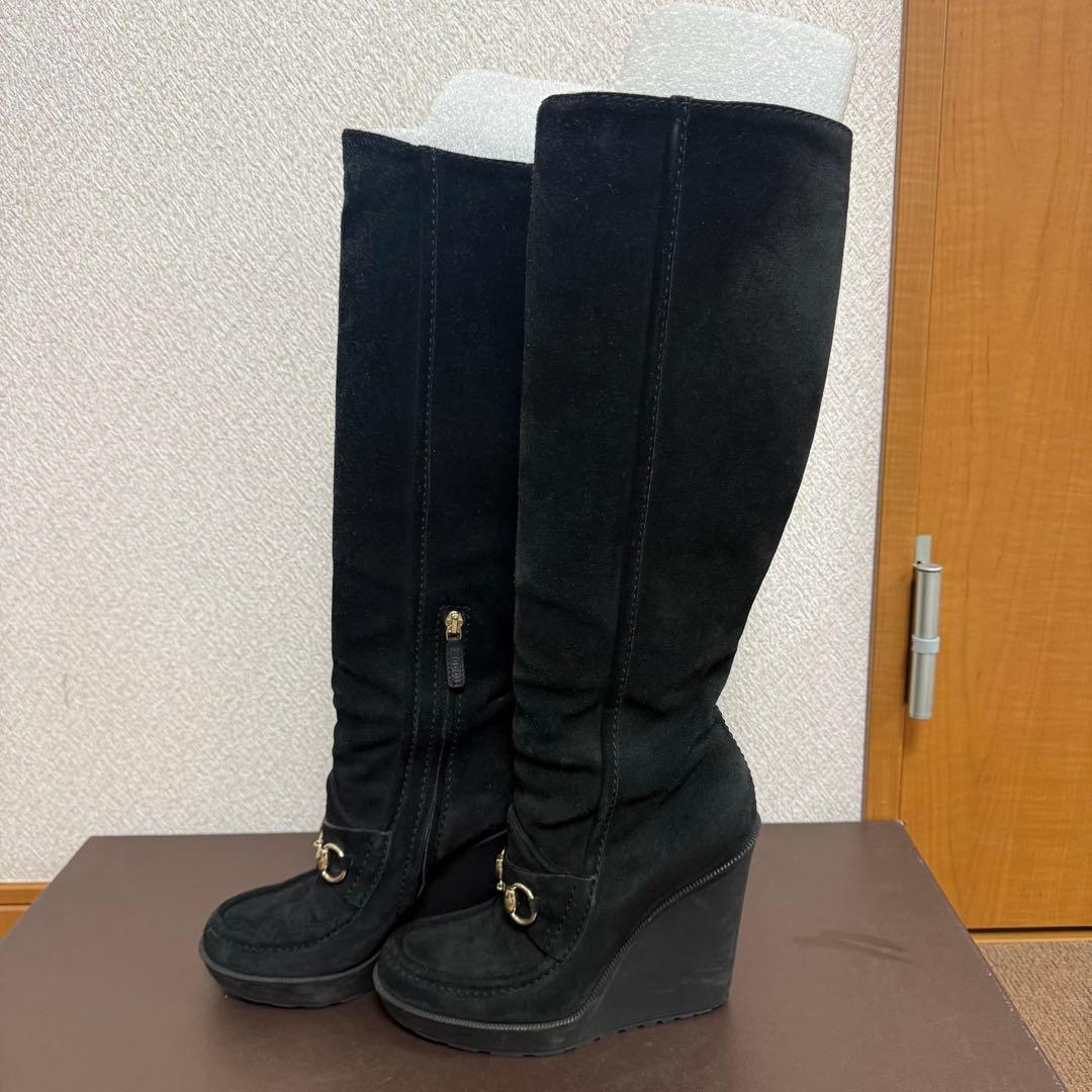 レア✨️ GUCCI ブラック スエード ロングブーツ ウェッジヒール 箱付き