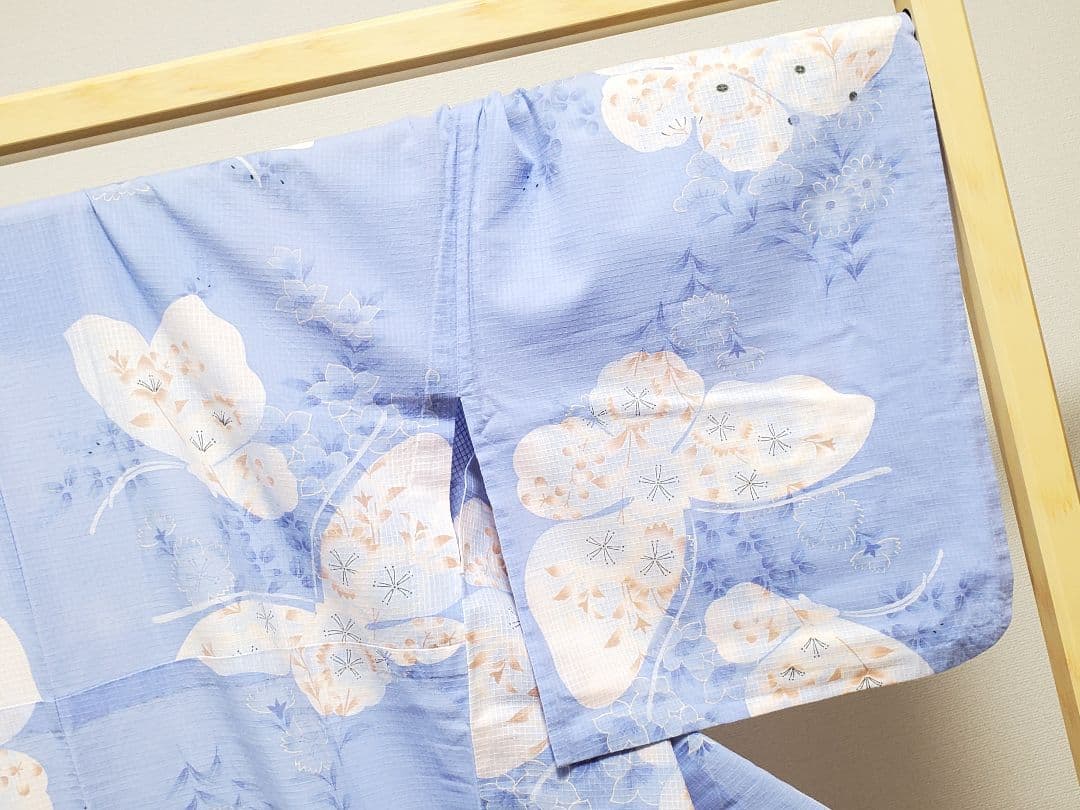 A5 こむさでもーど 綿紅梅 蝶々模様 夏物 着物 浴衣・半幅帯 2点セット