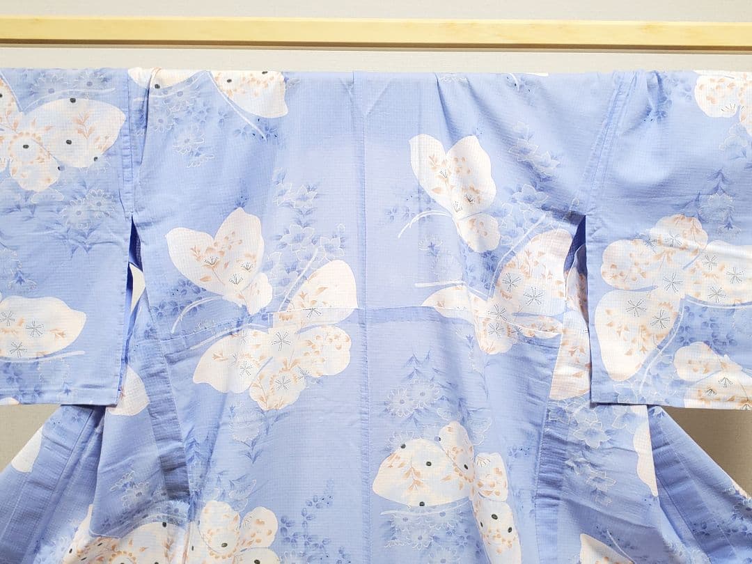 A5 こむさでもーど 綿紅梅 蝶々模様 夏物 着物 浴衣・半幅帯 2点セット