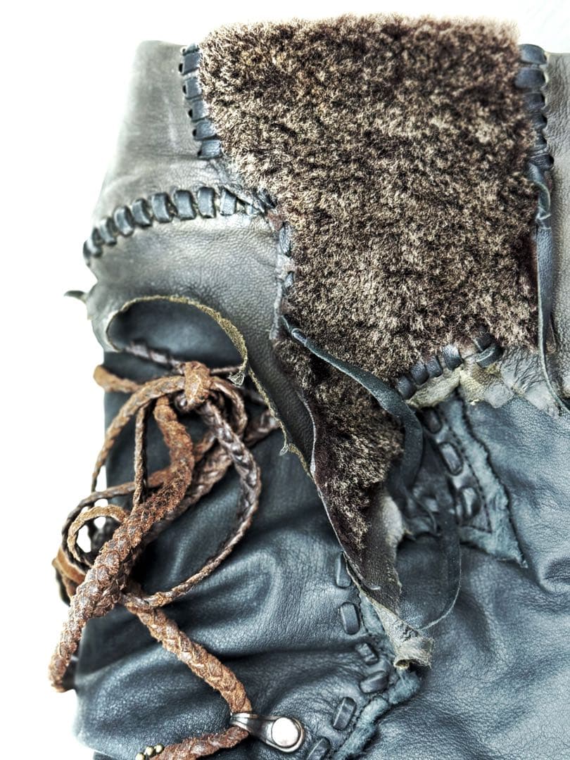 【新品未使用タグ付き】14th Addiction 毛皮付きロング編み上げブーツ