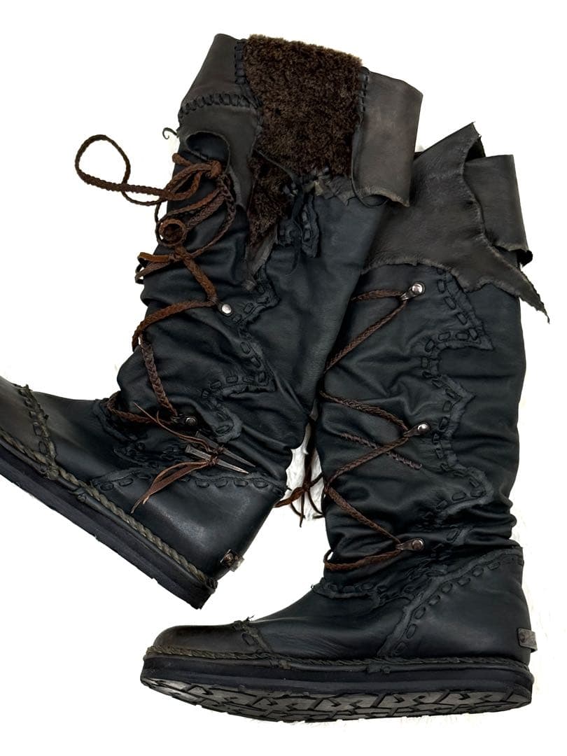 【新品未使用タグ付き】14th Addiction 毛皮付きロング編み上げブーツ