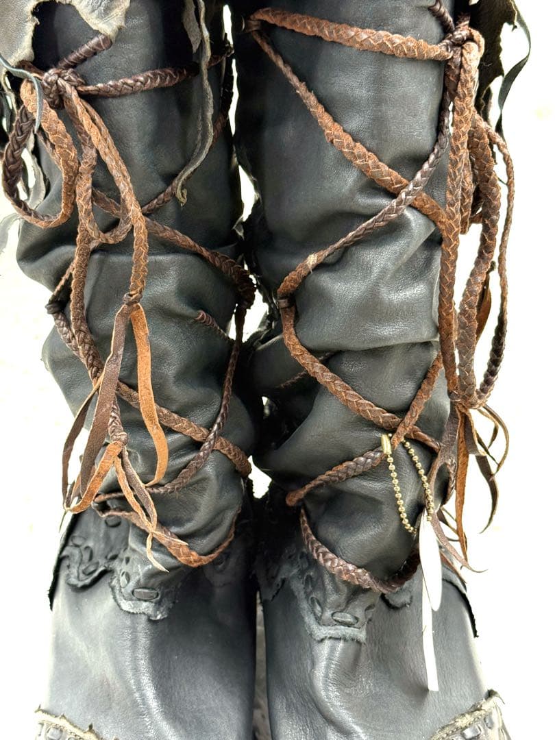 【新品未使用タグ付き】14th Addiction 毛皮付きロング編み上げブーツ