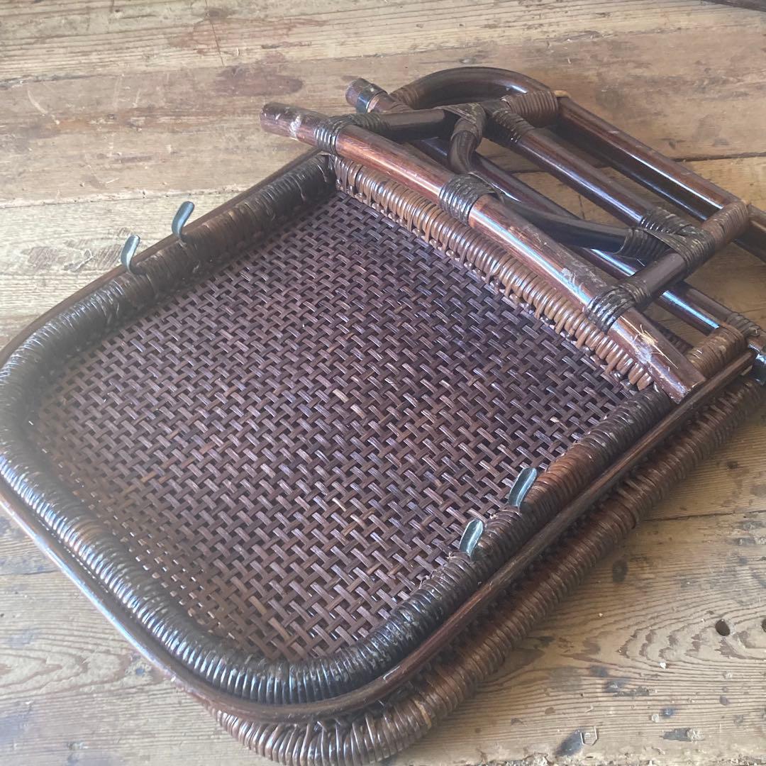 2点セット ヴィンテージ ラタン 折り畳み 座椅子 レトロ 和モダン