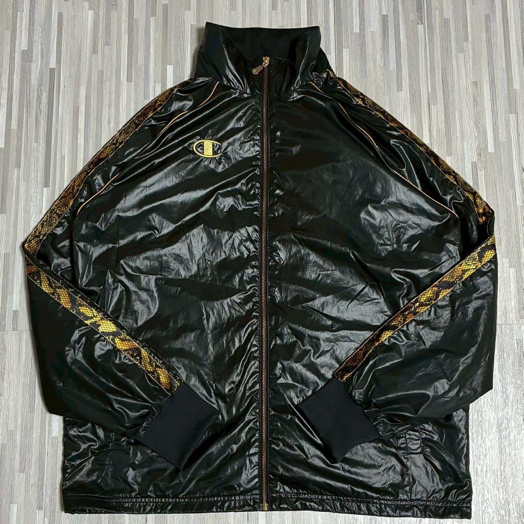 championチャンピオン　ナイロンセットアップ　ブラック×ゴールド　XL