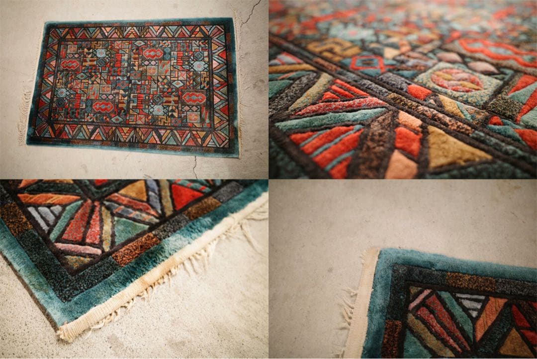 vintage ヴィンテージ　ラグ　幾何学模様　ミッドセンチュリー バウハウス