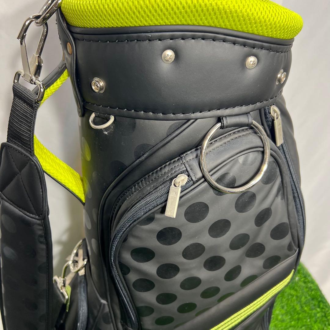 adidas ドット柄 キャディバッグ ゴルフバッグ 黒/黄緑