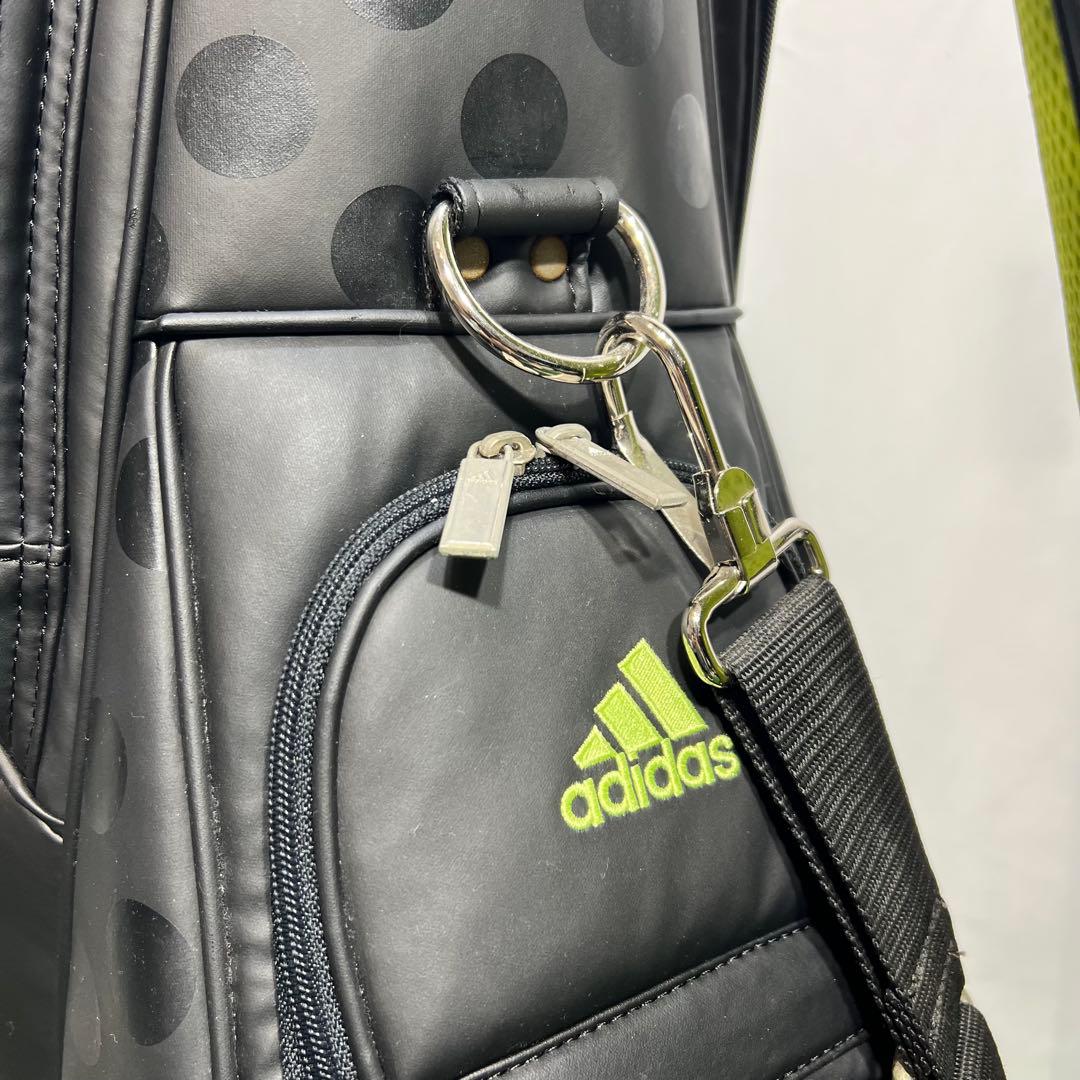adidas ドット柄 キャディバッグ ゴルフバッグ 黒/黄緑