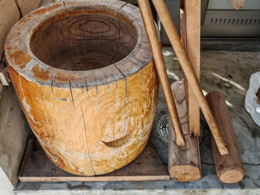 臼と杵 餅つきフルセット 木製 大きめ 神奈川〜東京 セット品おまけ付き