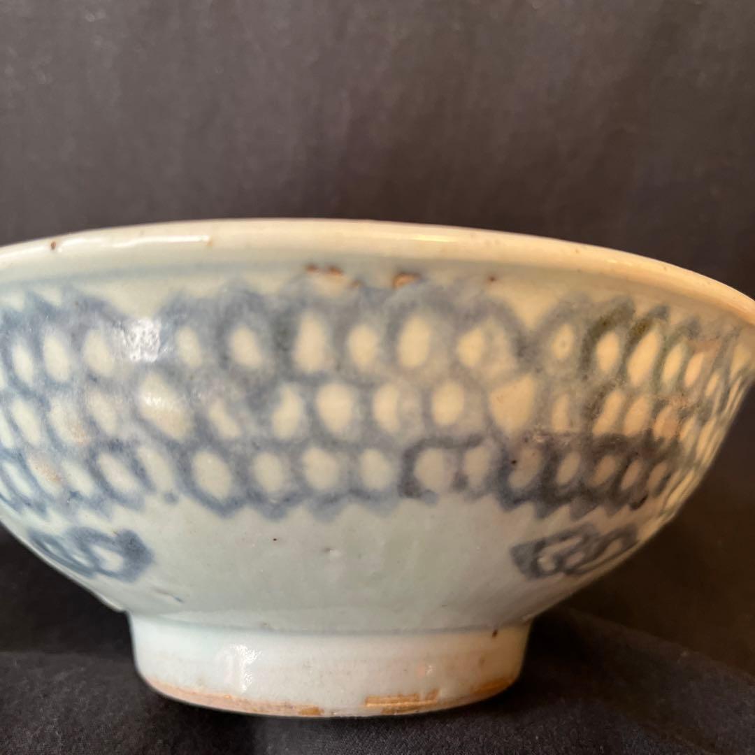 この状態は激レア！中国清 南方窯こんにゃく印判鉢 割れ、カケなし 民藝の美