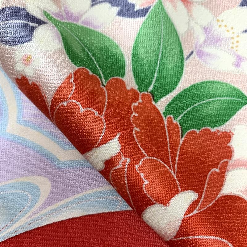 601ag30□七五三 七歳 女児 着物&袋帯 牡丹 桜□状態良好