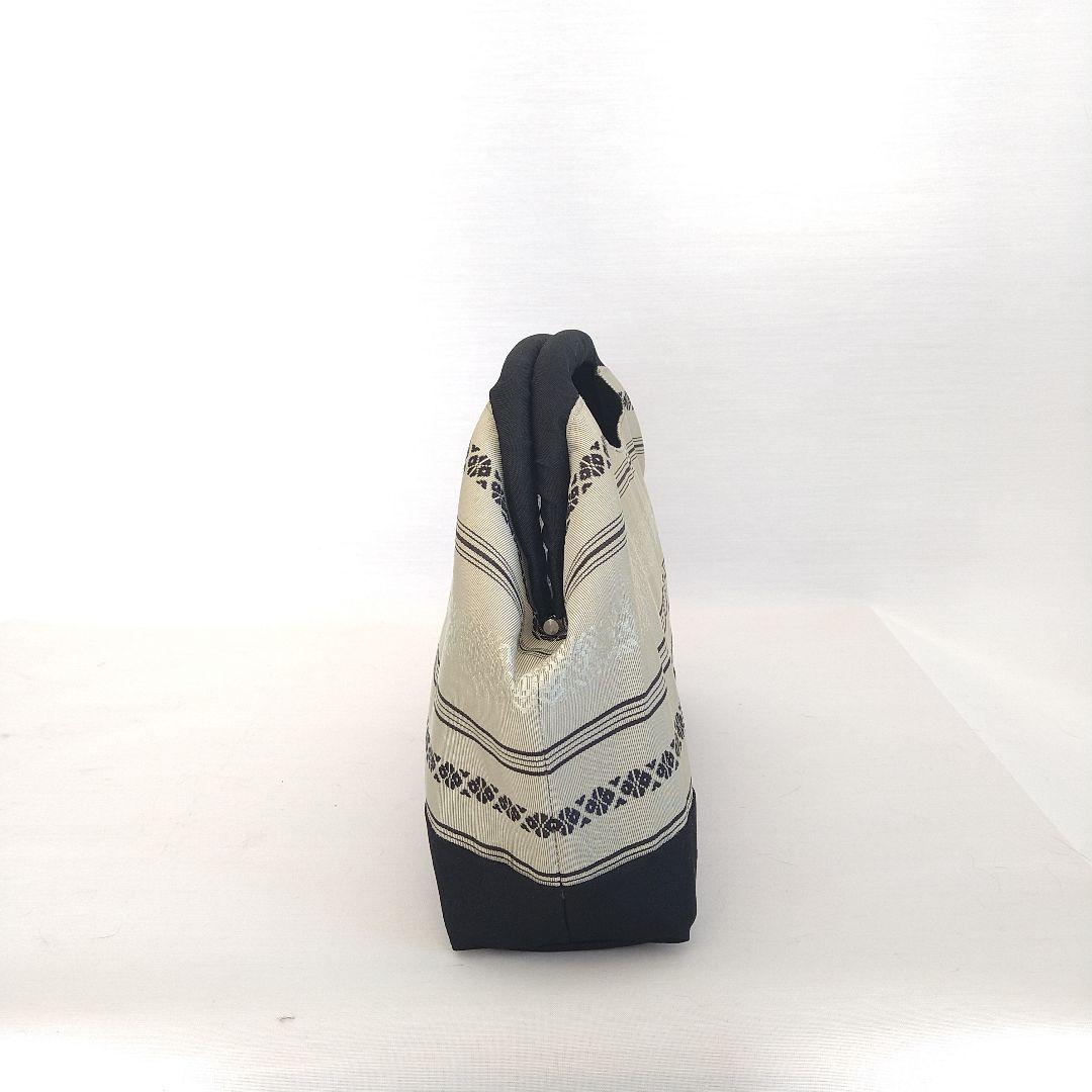 博多献上柄帯リメイク スモーキーグリーン✕黒　バネハンドルバッグ