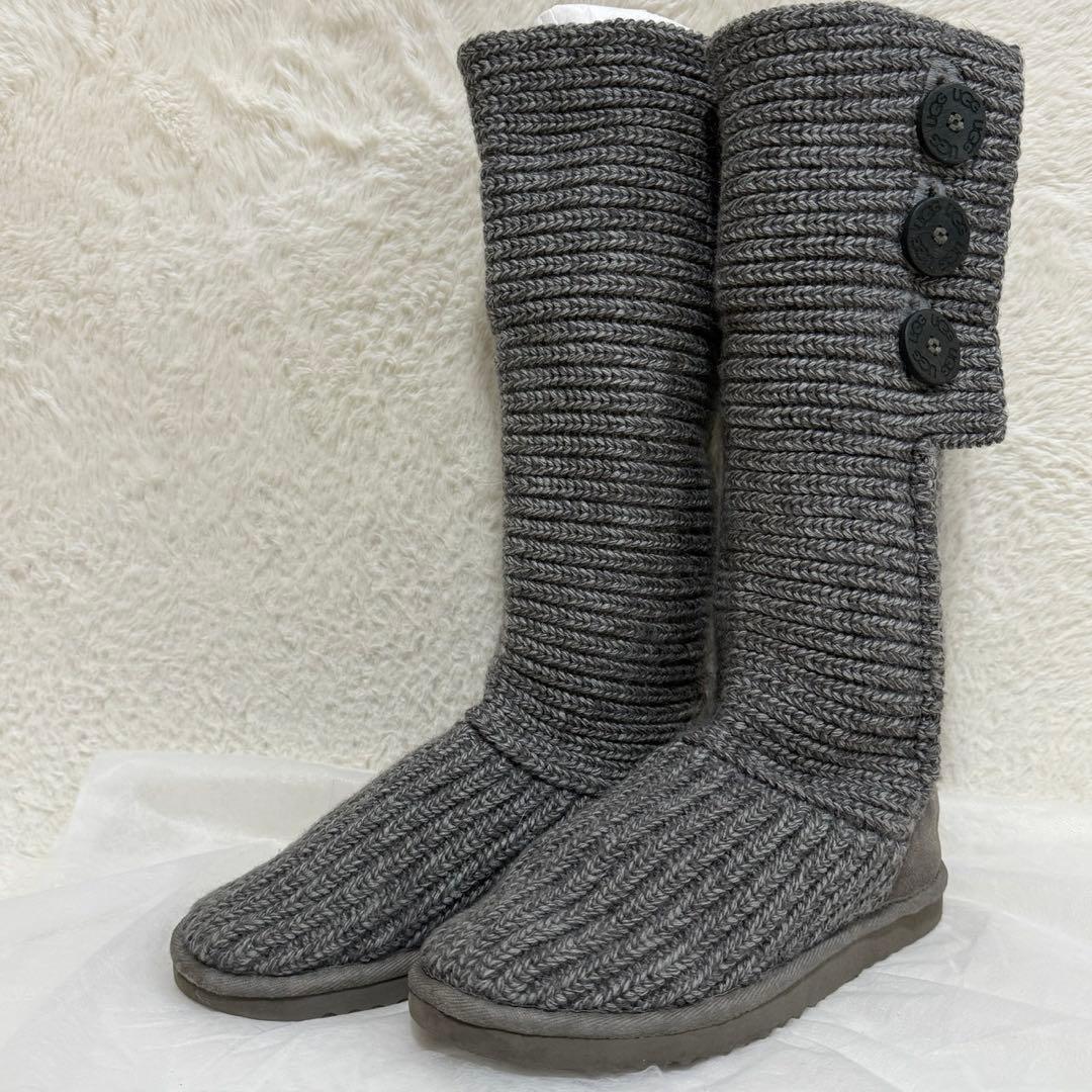 UGG アグ クラシックカーディガン 2WAY ニットブーツ　グレー　23cm