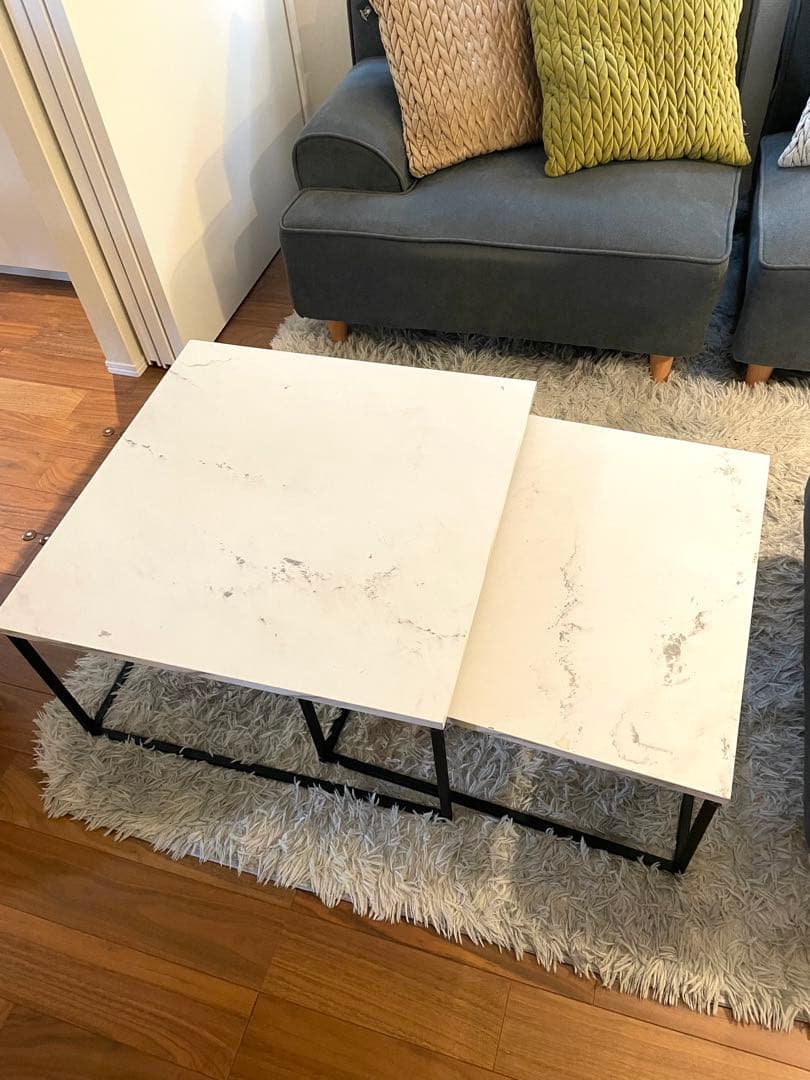 【LOWYA】大理石柄ネストテーブル ローテーブル Sサイズ