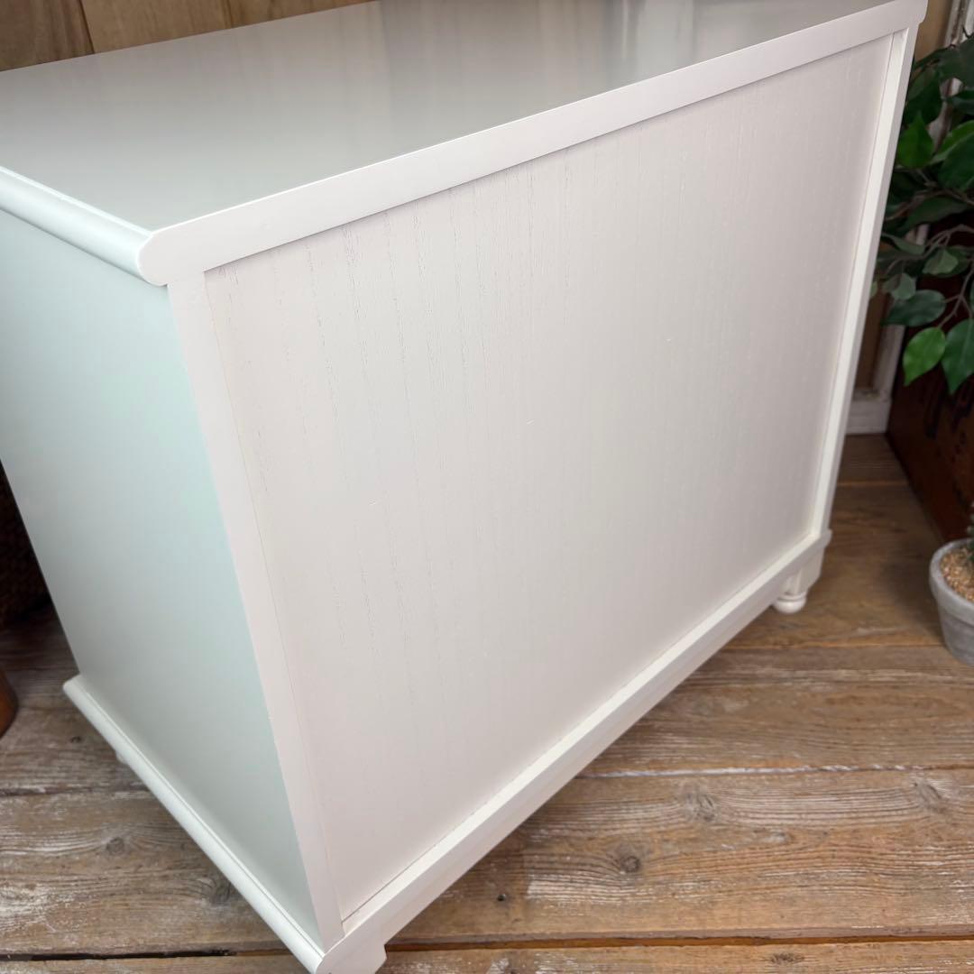 フレンチカントリー調ホワイトチェスト2点セット木製収納家具飾り棚姫系洋タンス