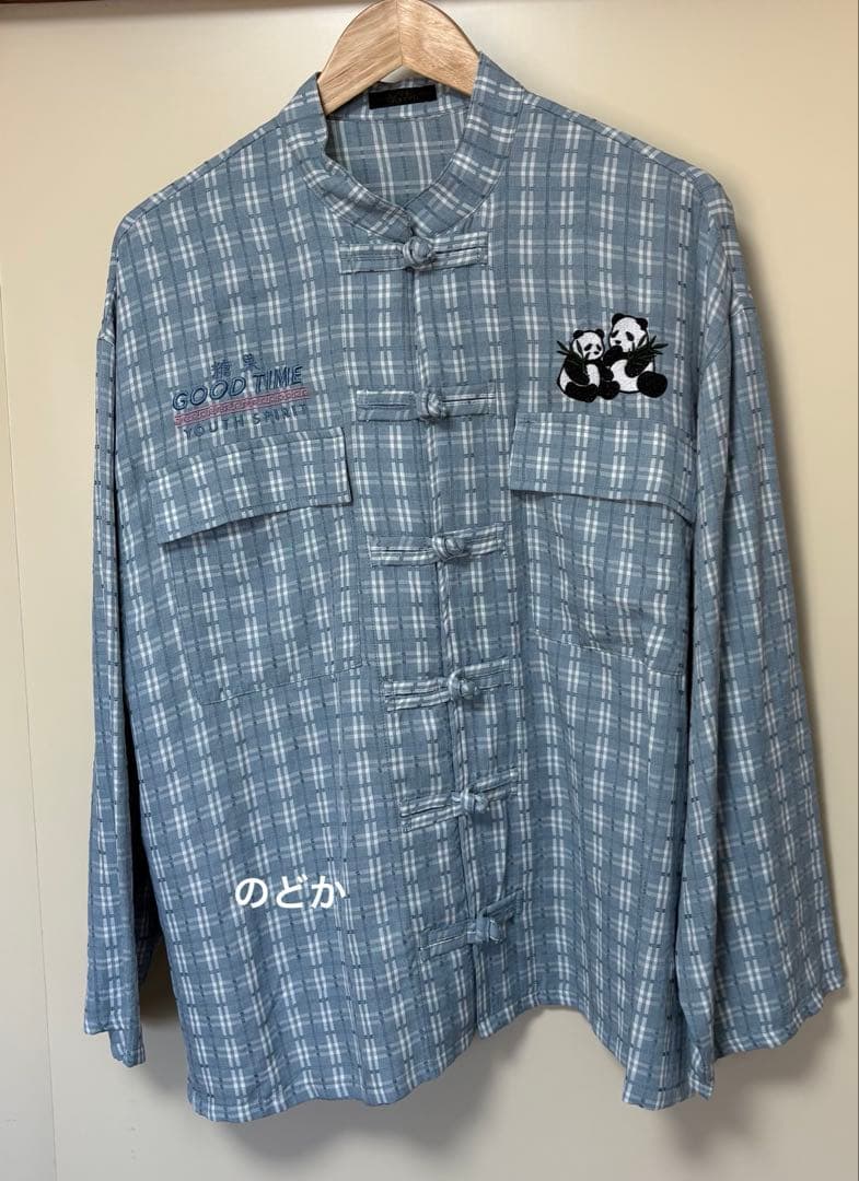 水色チェック GOOD TIME CHINA JACKET チャイナ服 パンダ