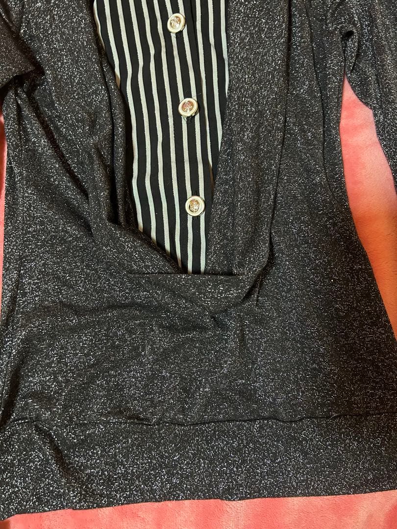 立*花様 d.i.a.ストライプシャツ ブラックシルバーラメ 重ね着風トップス