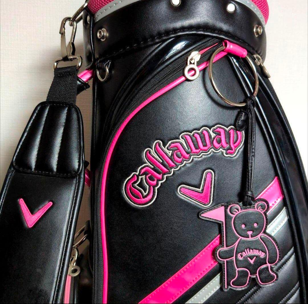 df26 Callaway ゴルフバッグ 黒 × ピンク レザー フード付き