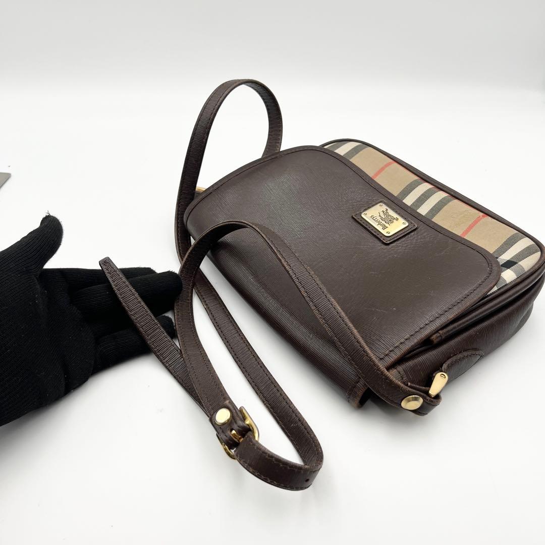 希少✨ バーバリー ショルダーバッグ フラップ ノバチェック レザー ホースロゴ
