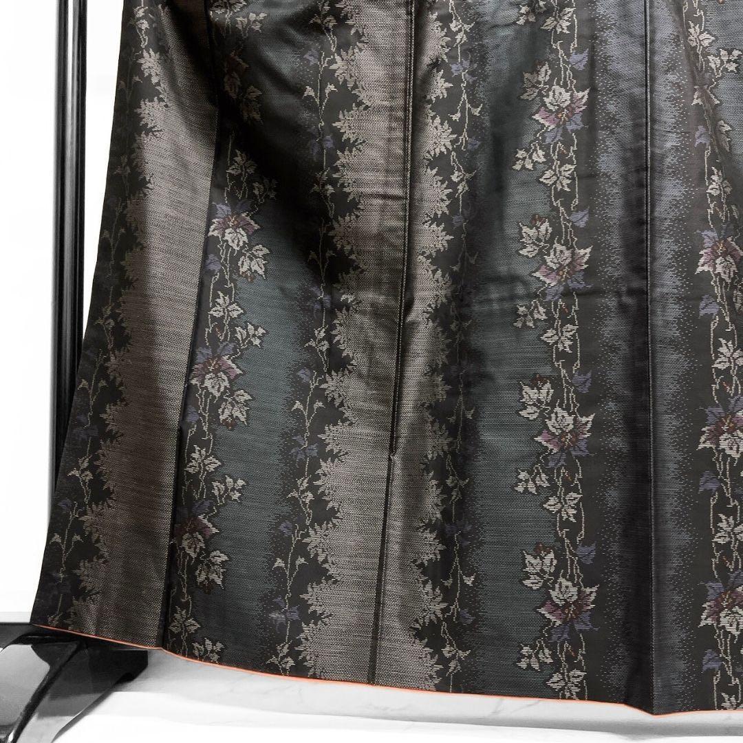 大島紬　小紋　泥染　縦縞　葉影　リーフ模様　着物　015b p