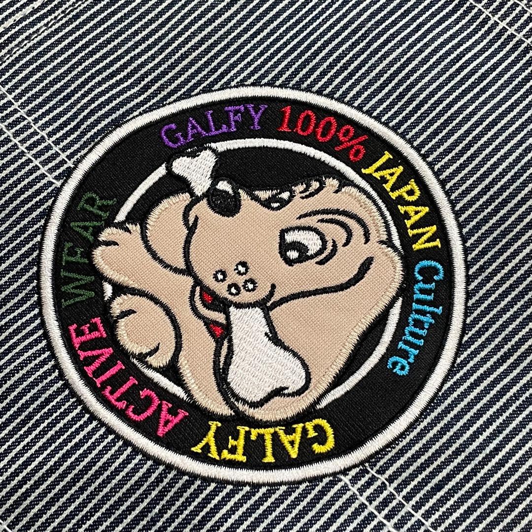 GALFY　石ちゃんオーバーオール　デニム　ワッペン　ストライプ　犬　タグ付き