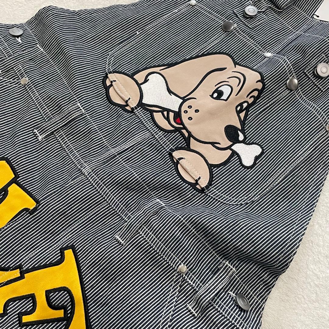 GALFY　石ちゃんオーバーオール　デニム　ワッペン　ストライプ　犬　タグ付き