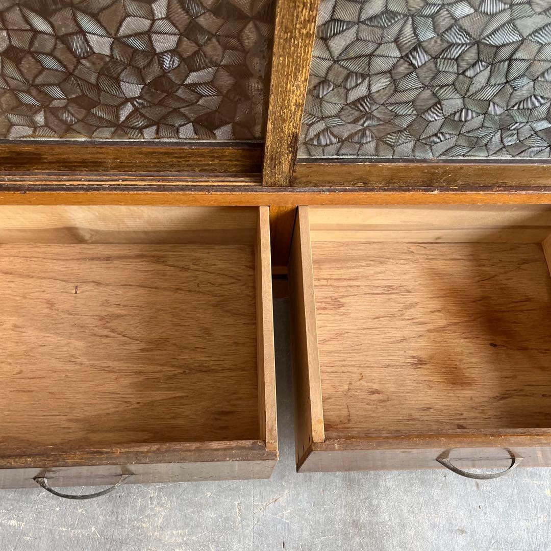 ヴィンテージ ガラス 戸棚 水屋箪笥 昭和レトロ ダイヤガラス