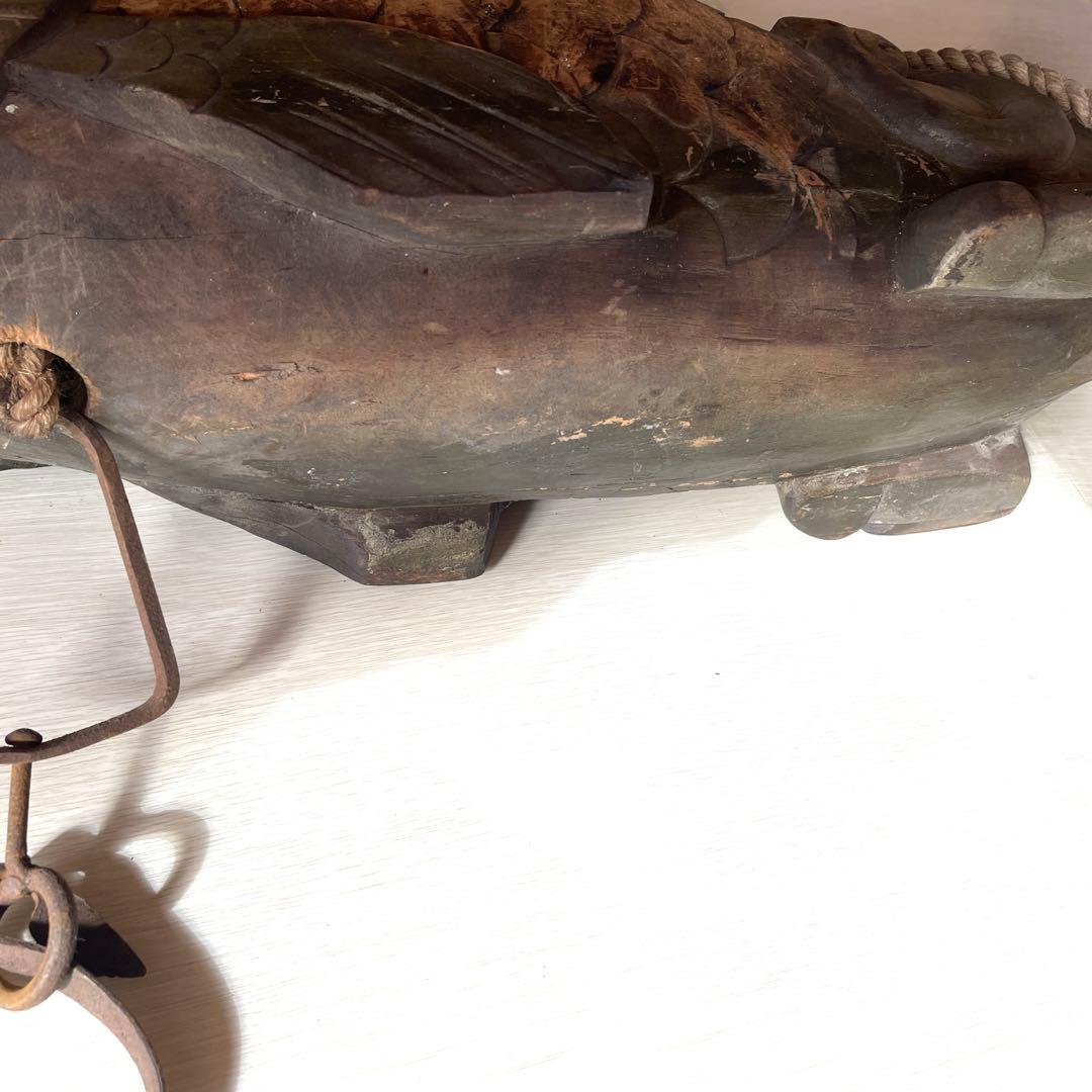 自在鉤 鯉 木彫り 古民具 アンティーク インテリア　和インテリア　昭和レトロ