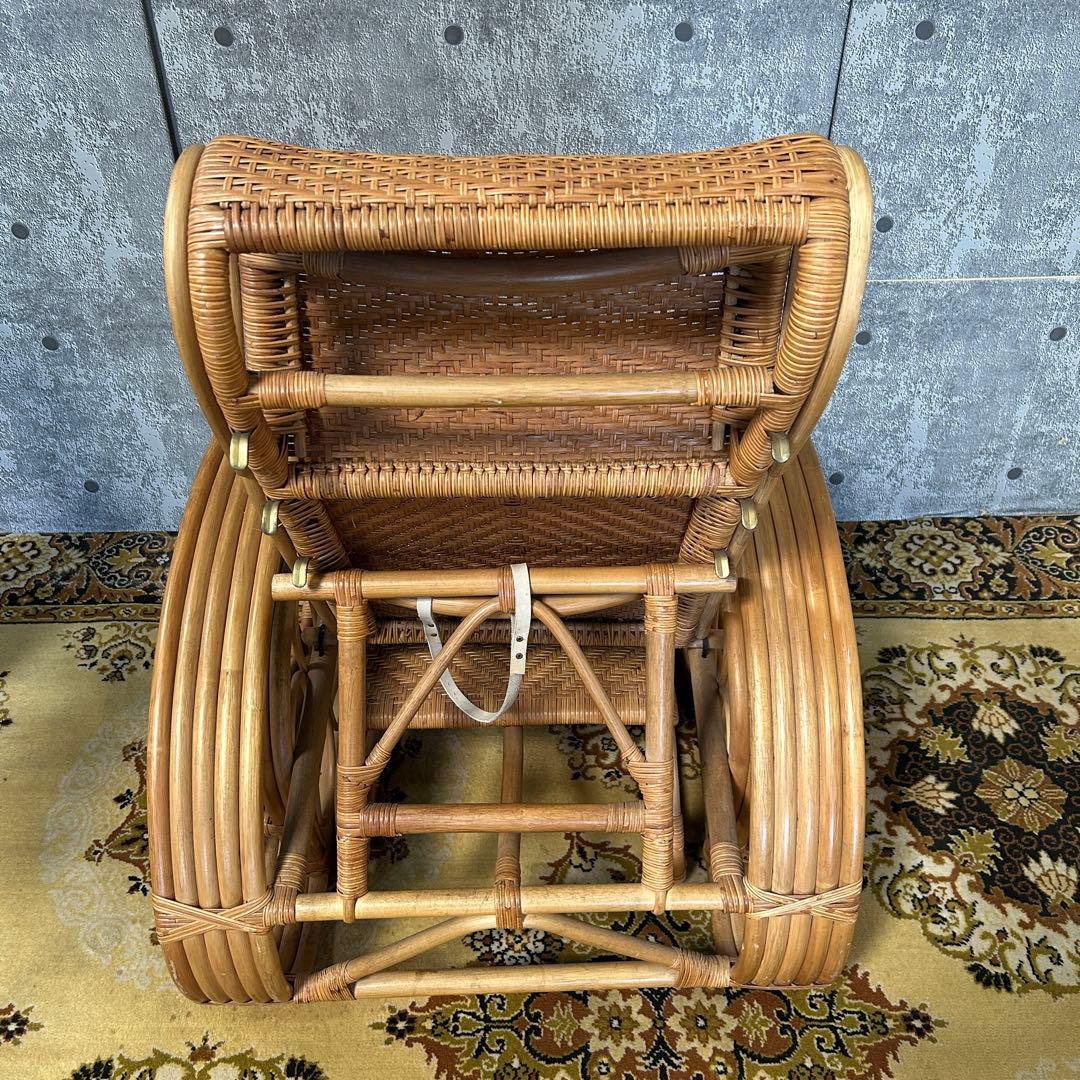 ꧁籐家具꧂ラタンリクライニングチェア いす イス 椅子 昭和レトロ アジアン