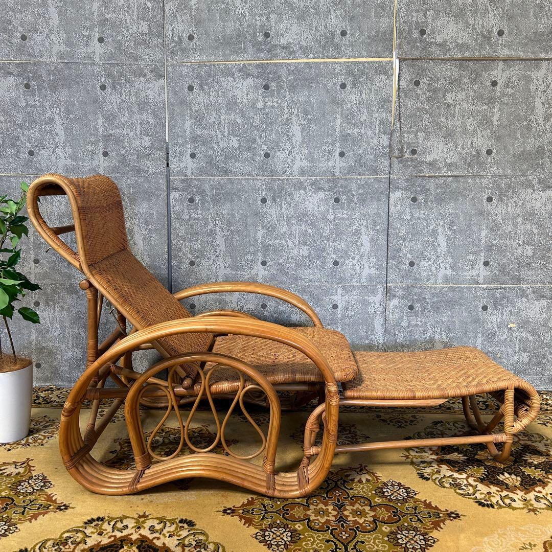 ꧁籐家具꧂ラタンリクライニングチェア いす イス 椅子 昭和レトロ アジアン