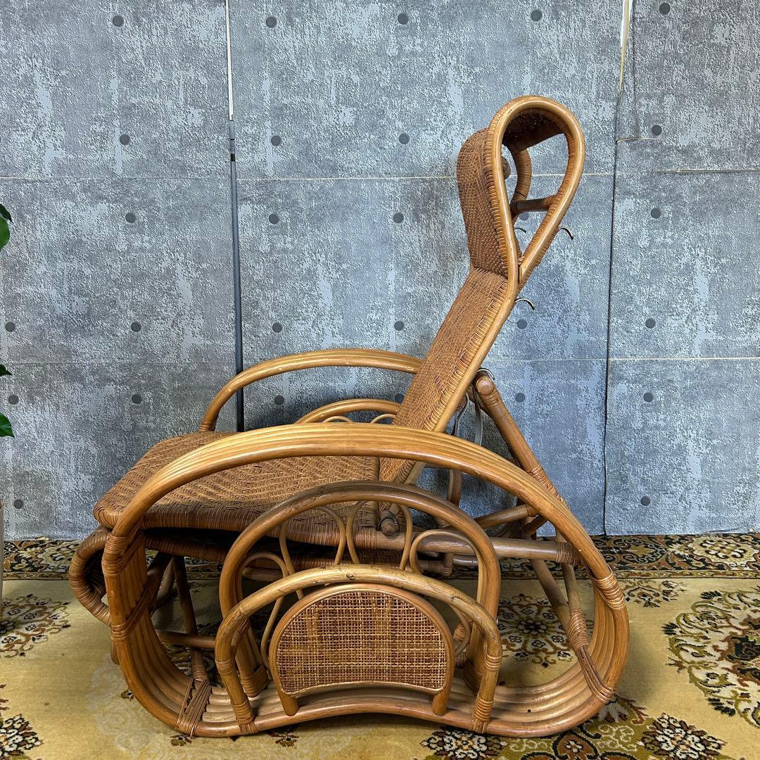 ꧁籐家具꧂ラタンリクライニングチェア いす イス 椅子 昭和レトロ アジアン