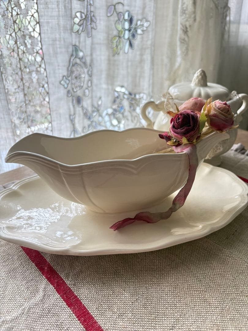 フランスアンティーク 花リム サルグミンヌ ソーシエール 陶器 ブロカント