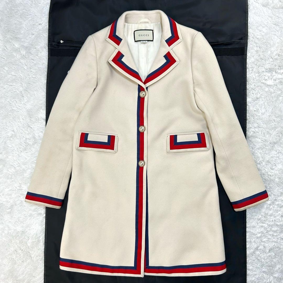 6059【GGパールボタン】グッチ‪☆シェリーライン入りロングウールコート