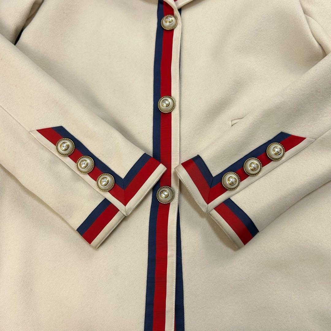 6059【GGパールボタン】グッチ‪☆シェリーライン入りロングウールコート