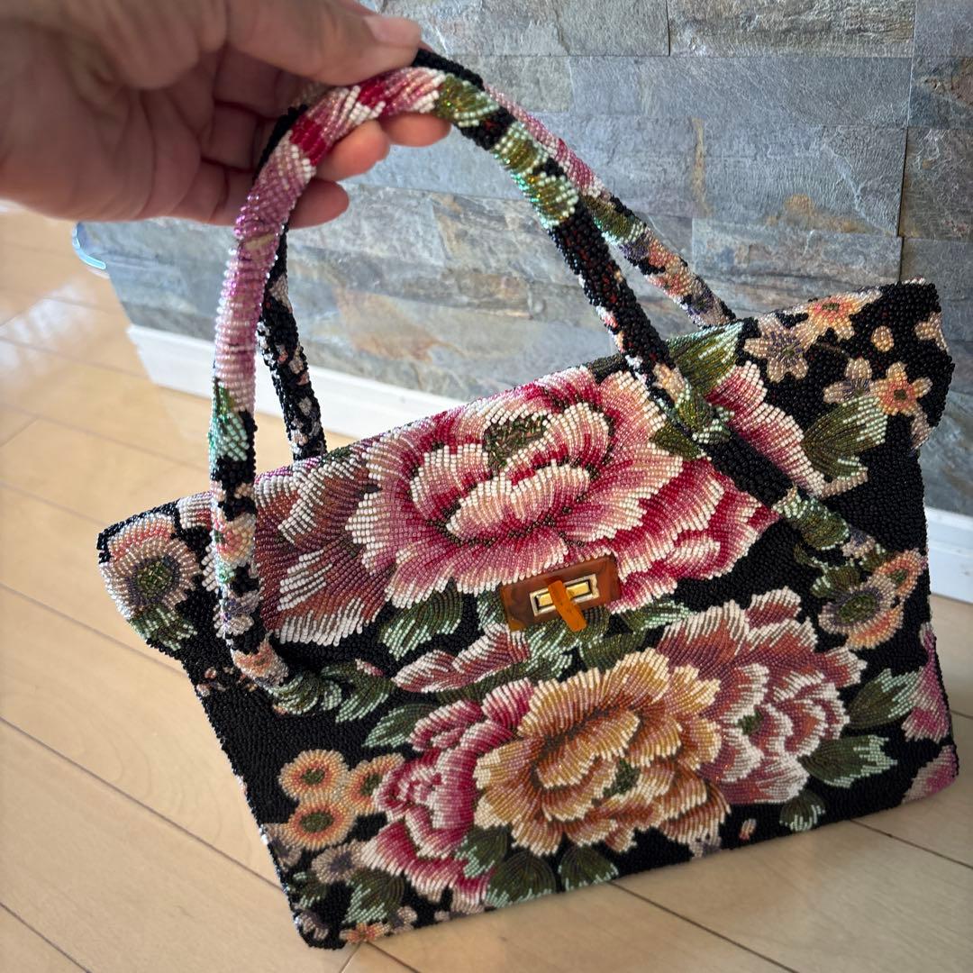 手挿ビーズ刺繍 花柄 バッグ