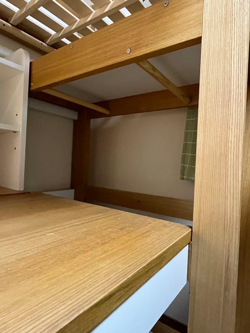 システムベッドデスク　ノア　タモ　LEDライト付き 階段、机付きロフトベッド