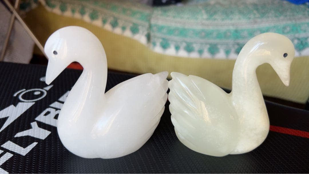 天然石美術品 白鳥 インテリア スワン 置物　2体