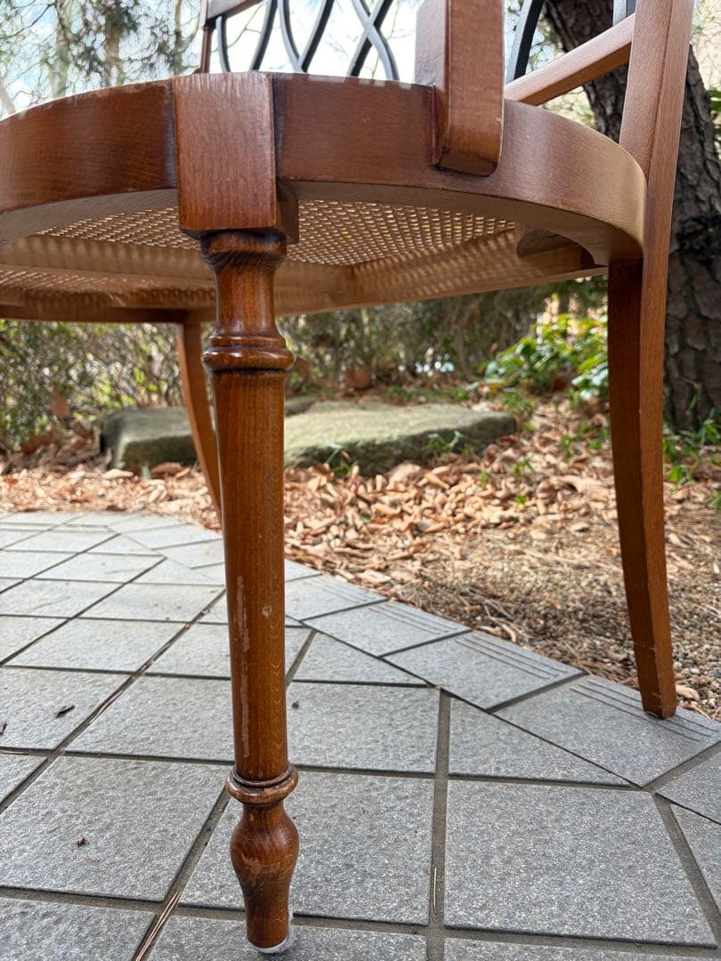 アンティーク 木製ラタンベンチ 2人掛け アールデコ アームチェア 椅子