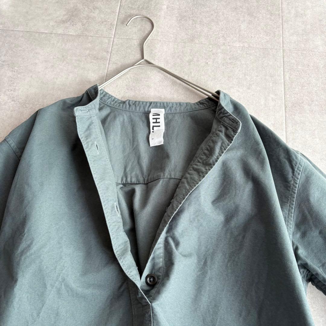 近年✨MHL. SOFT HOPSACK コットン バンドカラー シャツ Ⅰ