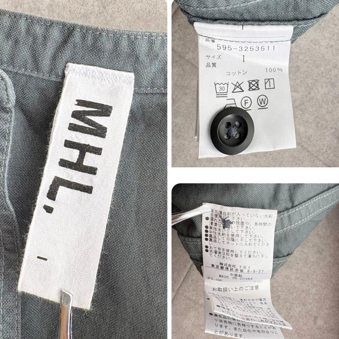 近年✨MHL. SOFT HOPSACK コットン バンドカラー シャツ Ⅰ