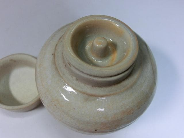 茶入れ■古瀬戸蓋付茶入 菖蒲紋 粉引き白釉 茶道 時代物 骨董■