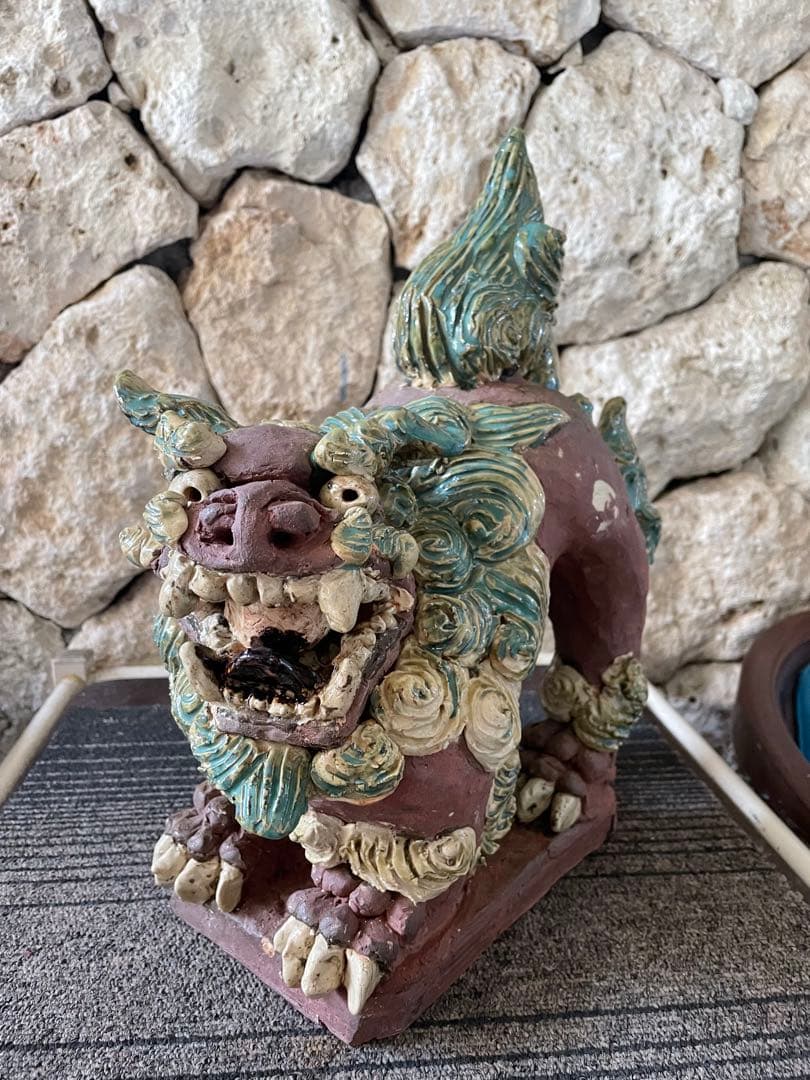 島常賀　台付シーサー　名工　壺屋焼　美品