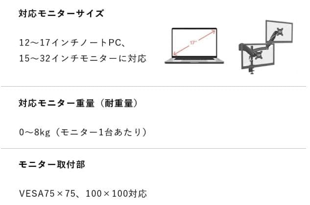 美品 SHOPPINGALL モニターアーム 32インチ 8kg×2 引取り可