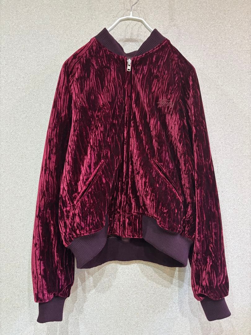 Stussy バーガンディ ベルベット ジャケット 光沢ブルゾン ステューシー