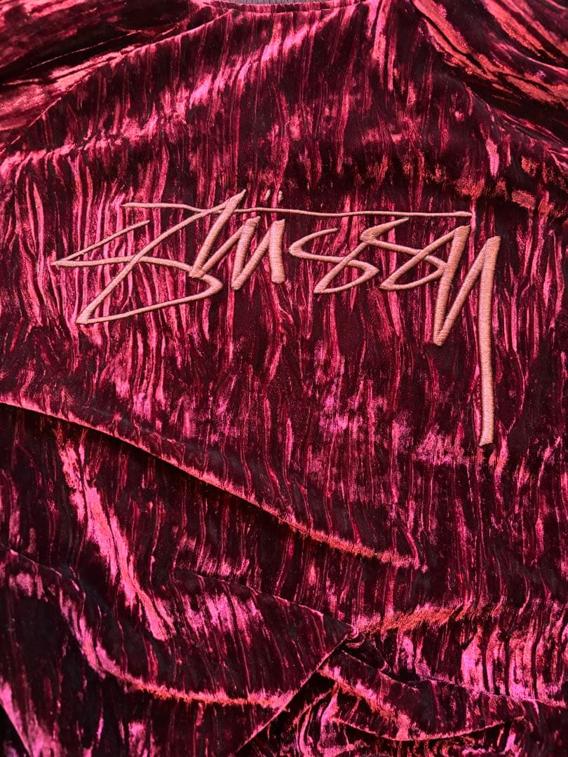 Stussy バーガンディ ベルベット ジャケット 光沢ブルゾン ステューシー