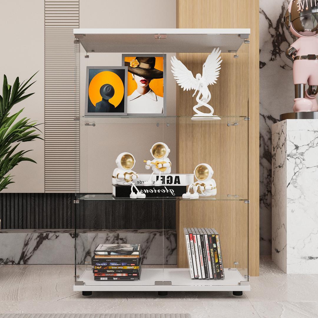 【新品】3段ワイド白｜ガラスショーケース｜大人のフィギュア棚 コレクションケース